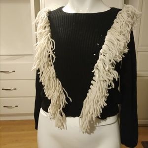 Unique B & W Fringe Sweater
